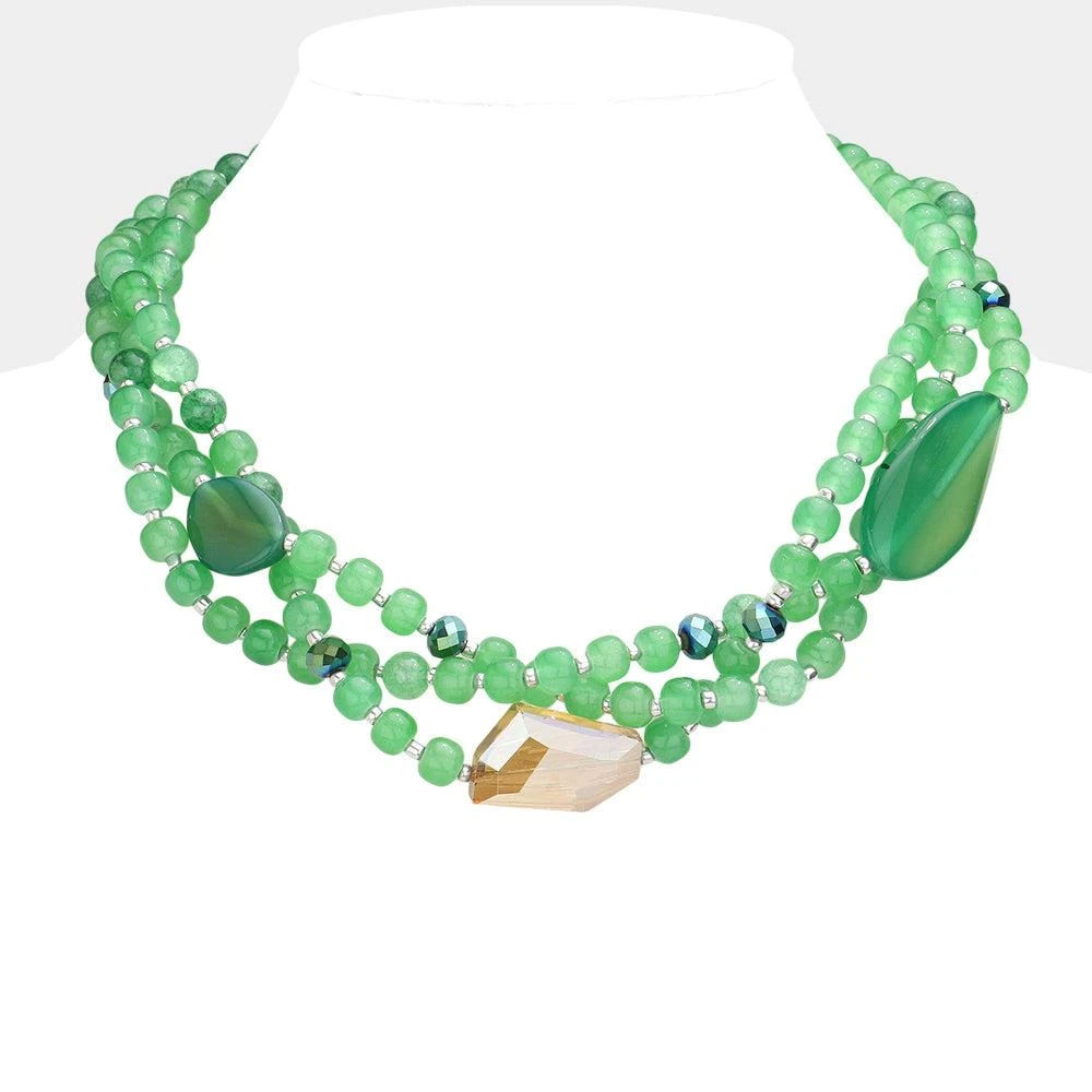 FASHNZFAB Geometric Triple Bead Accented Triple Layered Necklace