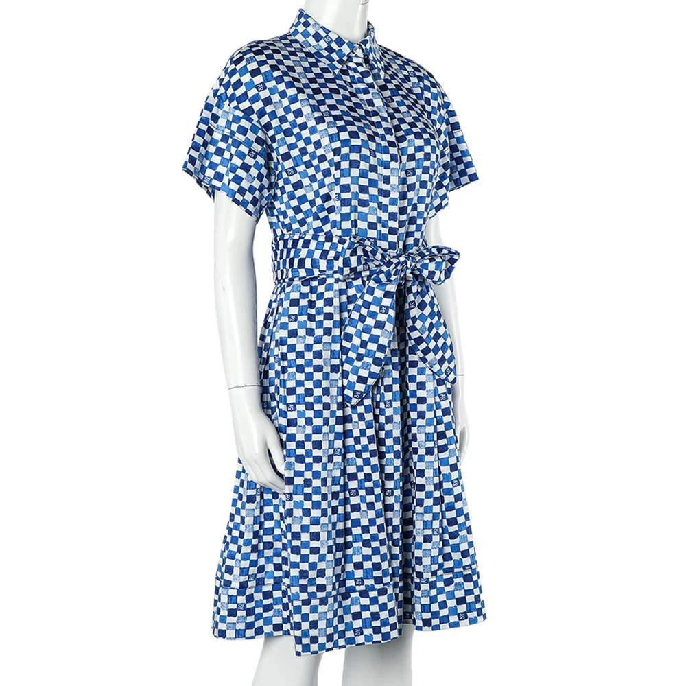 CH Carolina Herrera CH Carolina Herrera Blue Logo Grid Print Cotton Belted Dress S 2