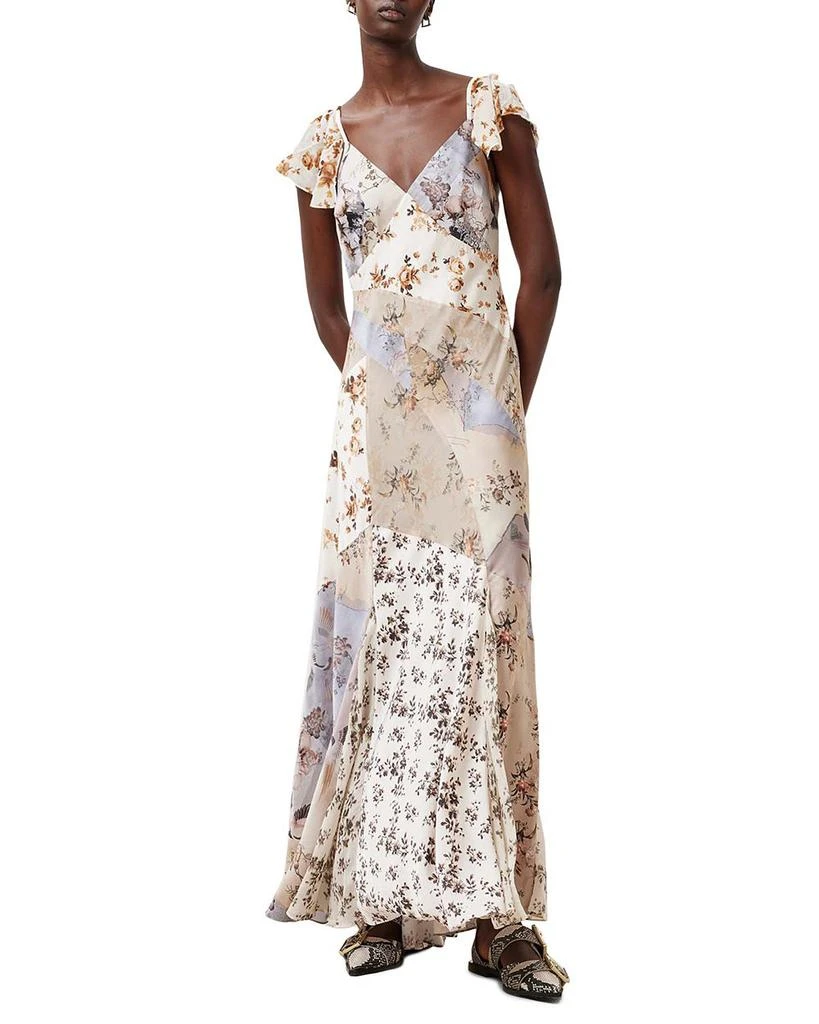 ALL SAINTS Lala Floral Satin Flutter Sleeve Dress 1