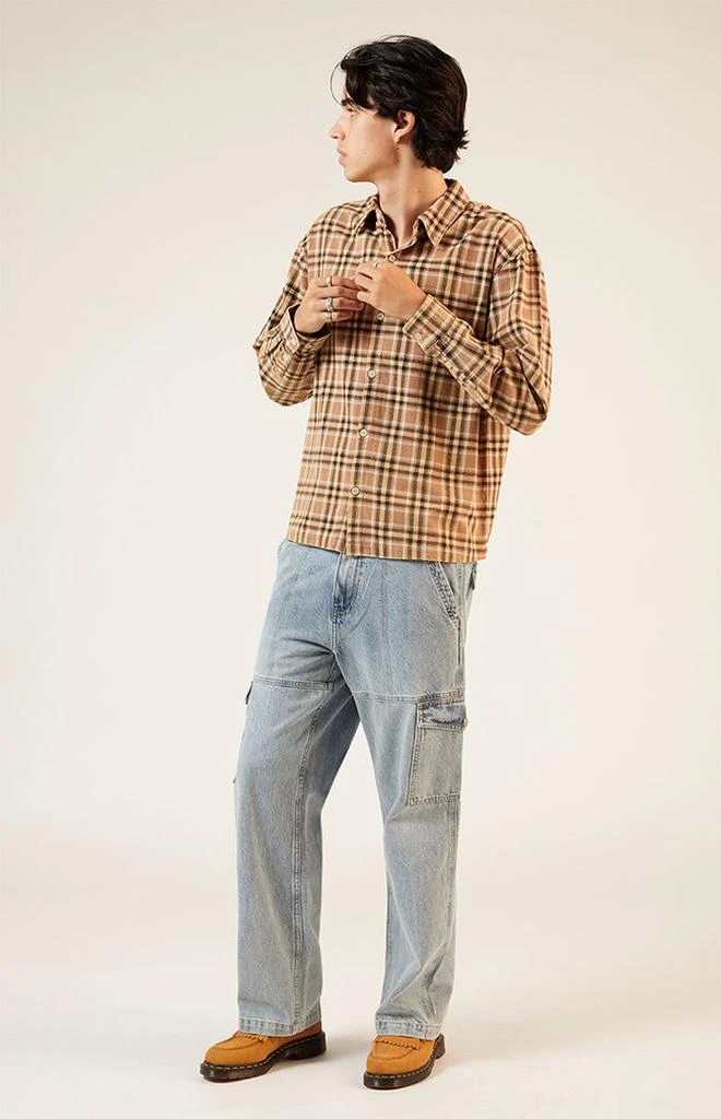 PacSun Tan Washed Cropped Flannel Shirt 4