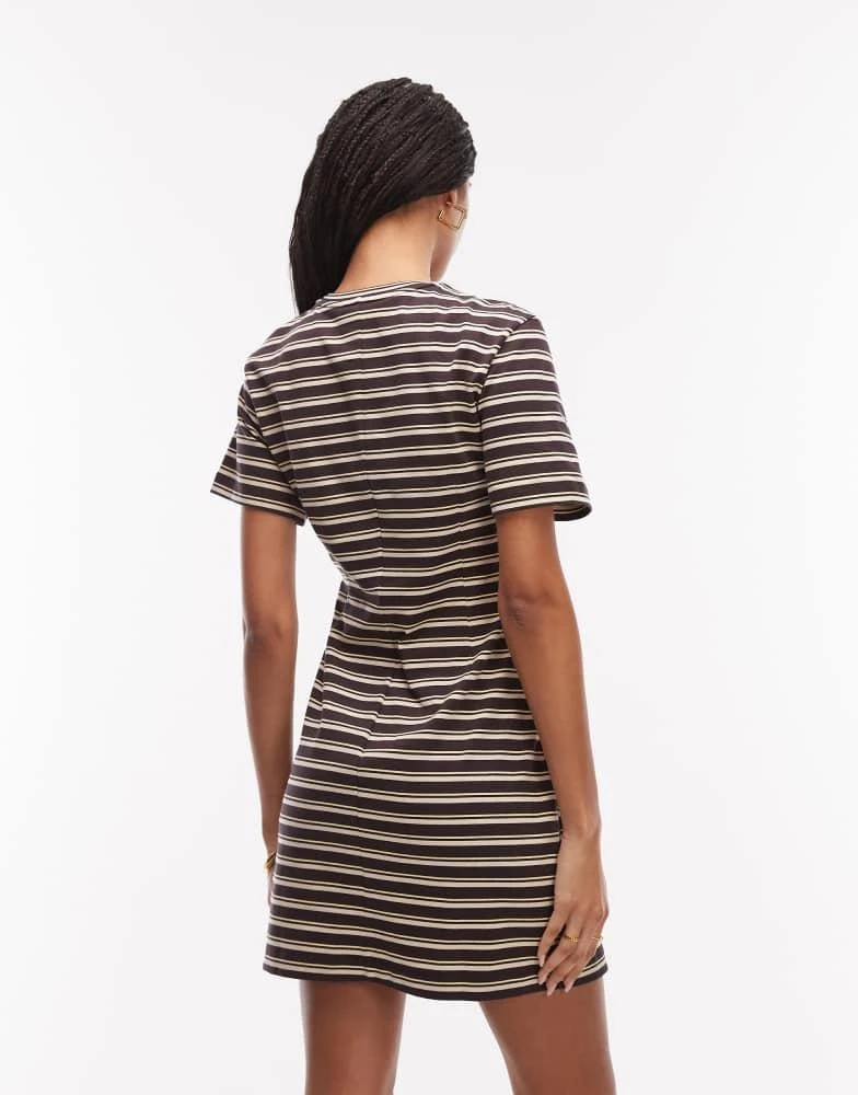 Lacoste Lacoste stripe mini t-shirt dress in brown 2