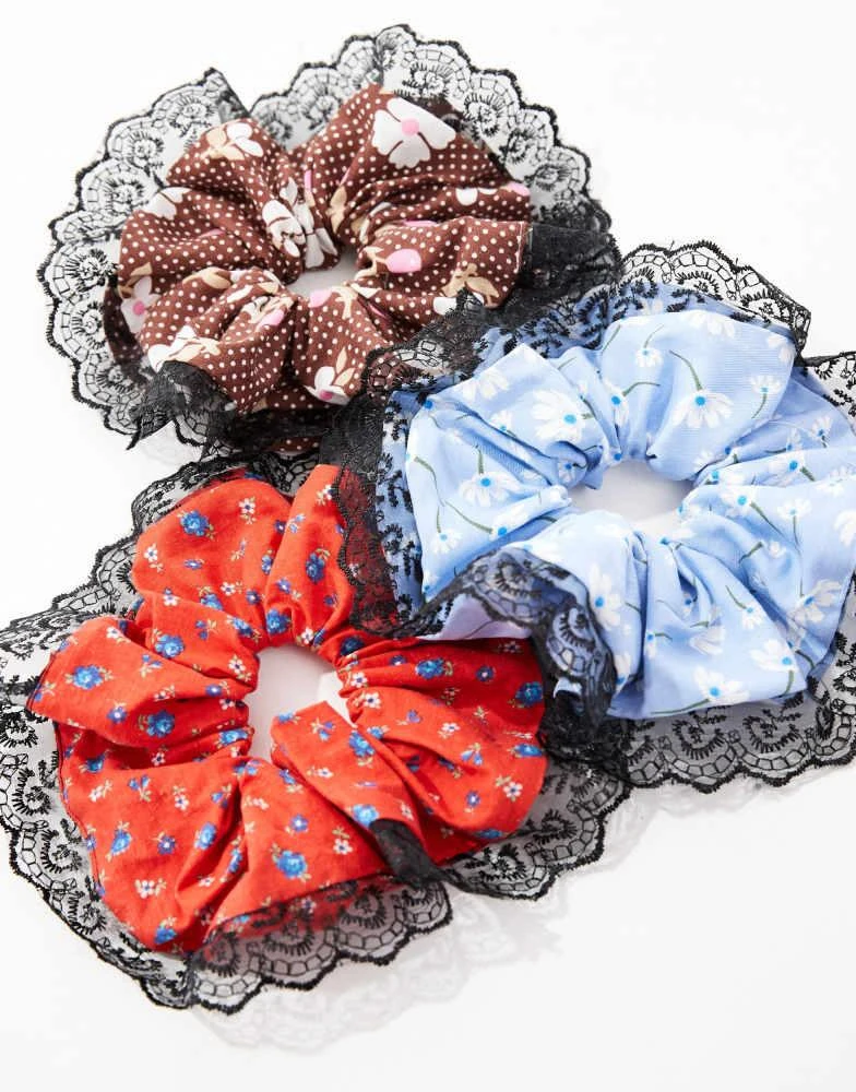 Reclaimed Vintage Reclaimed Vintage Revived x Glass Onion oversized floral print scrunchie with black lace 2