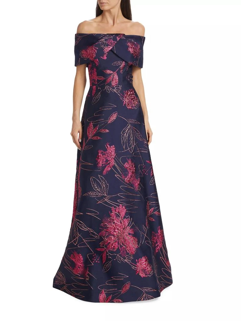 Teri Jon Floral Jacquard Off-The-Shoulder Gown 2