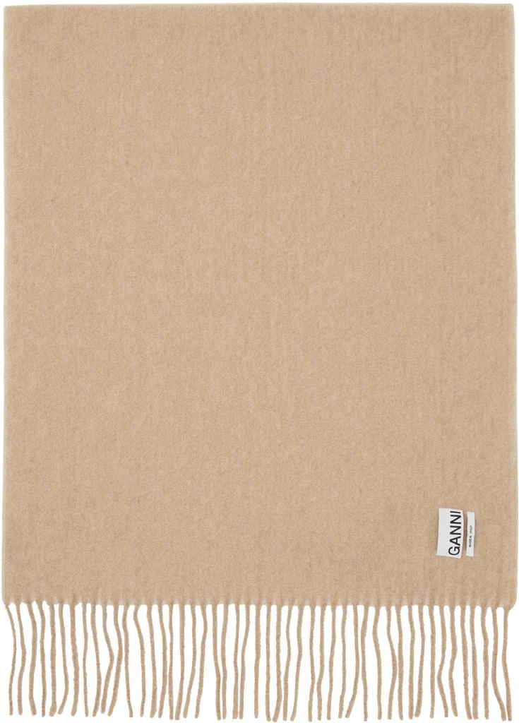 Ganni Beige Fringed Wool Scarf 2