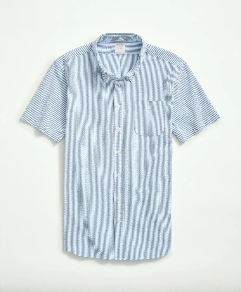 Brooks Brothers Washed Cotton Seersucker Button-Down Collar, Stripe Short-Sleeve Sport Shirt 2