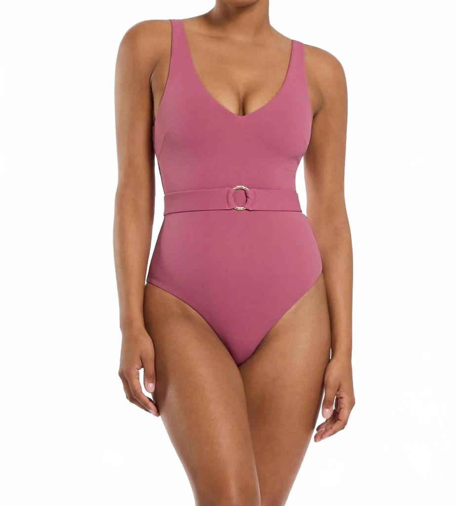 JETS Women's Isla Rib V Neck Belted One Piece In Mauve