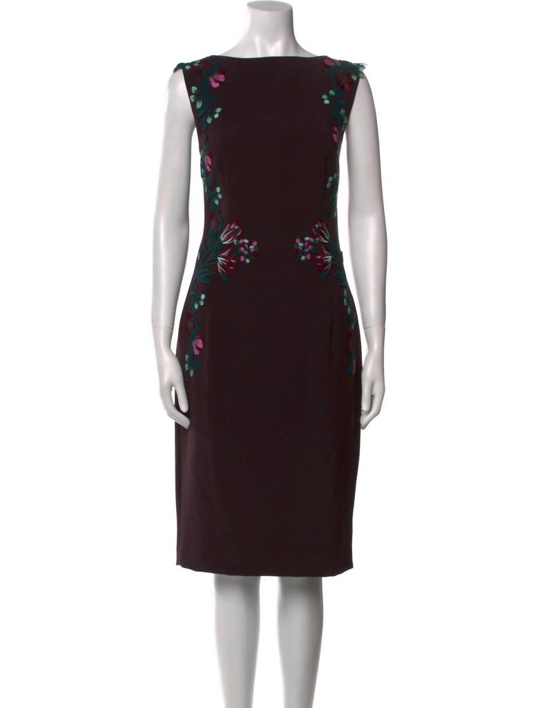 LELA ROSE Lela Rose - Floral Embroidered Sheath Midi Dress