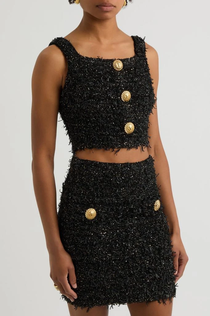 Balmain Frayed cropped bouclé tweed top 2