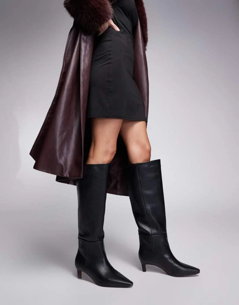 River Island River Island kitten heel knee high boot in black 1