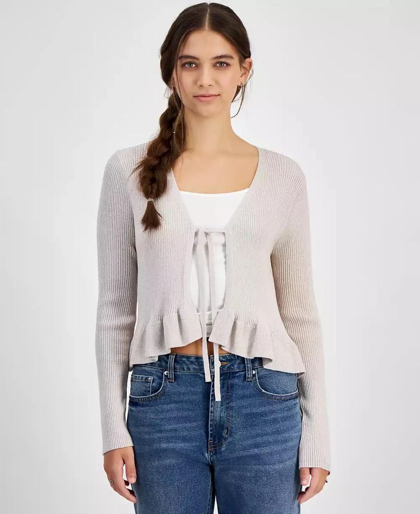 Freshman Juniors' Tie-Front Ruffle Glitter Sweater 1