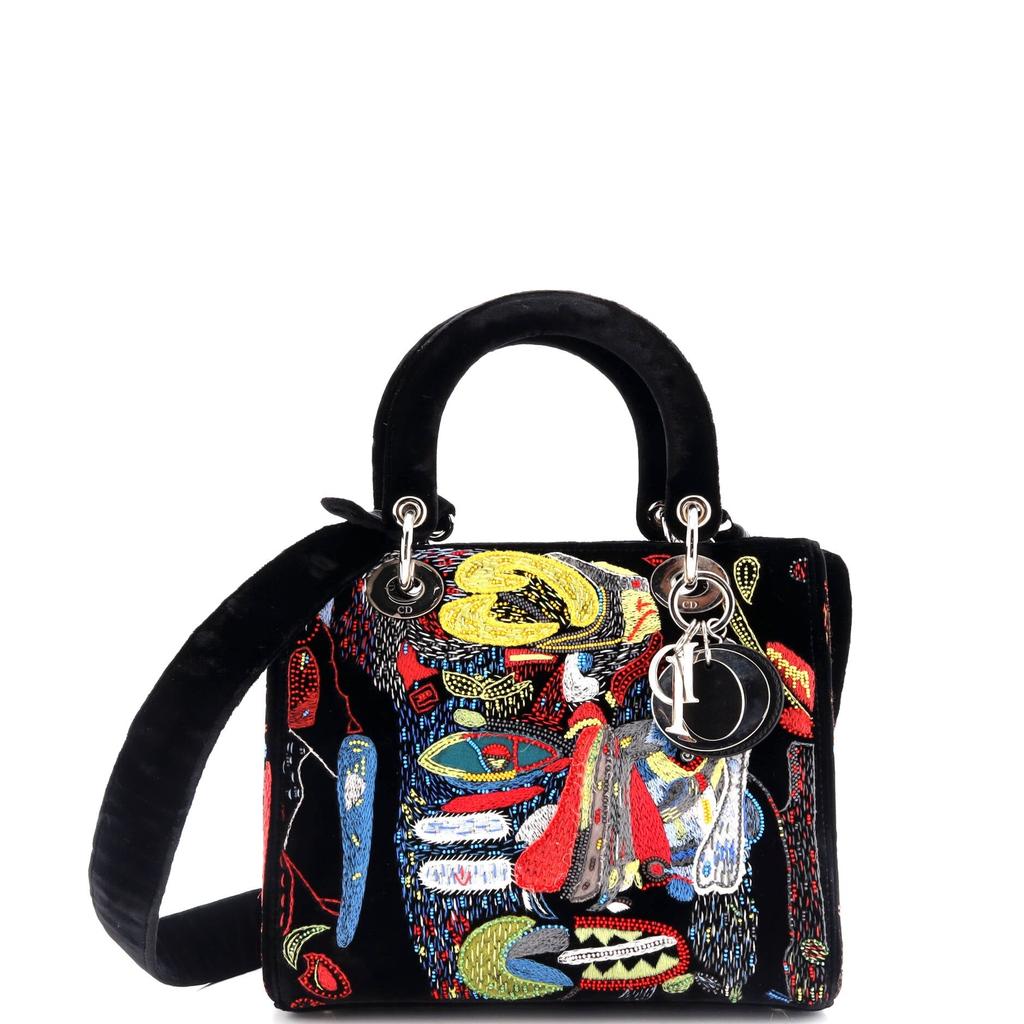 Dior Lady Dior Art Bag Limited Edition Spencer Sweeney Embroidered Velvet Medium