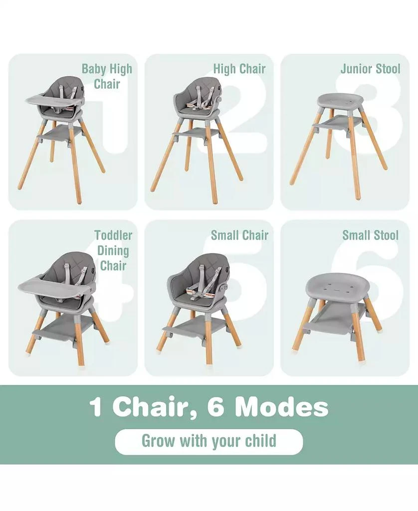 GOUUN 6 in 1 Convertible Highchair with Safety Harness and Removable Tray 8