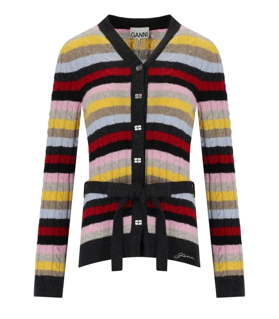 Ganni Multicolor Striped Cardigan With Belt 1
