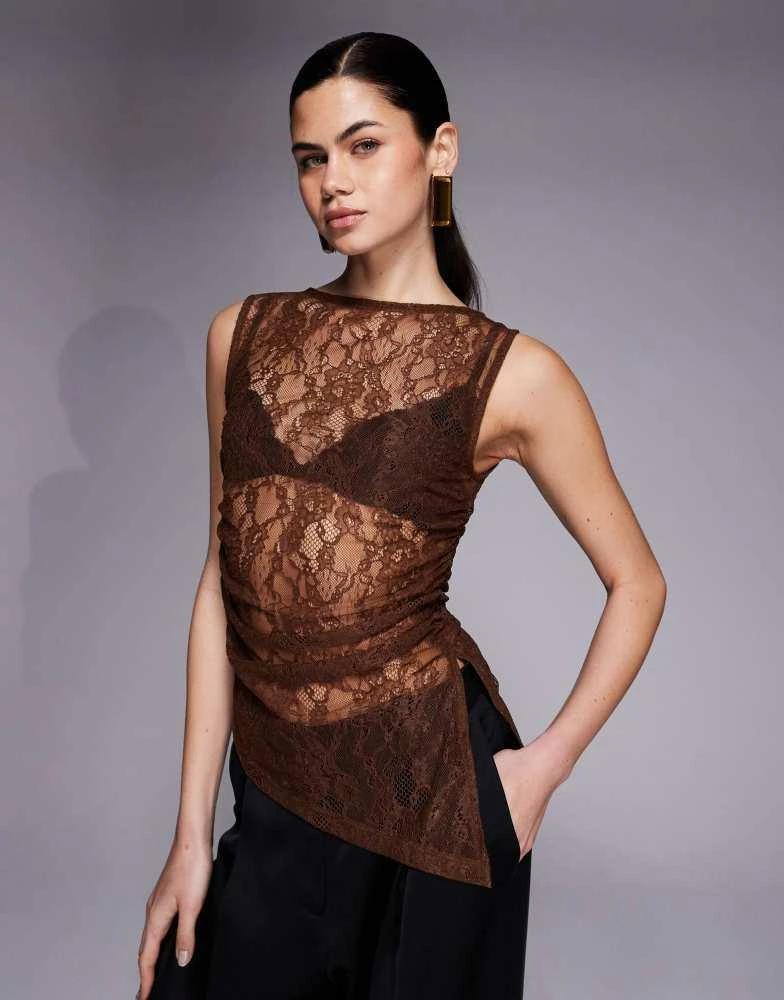 ASOS ASOS DESIGN sleeveless lace top in chocolate