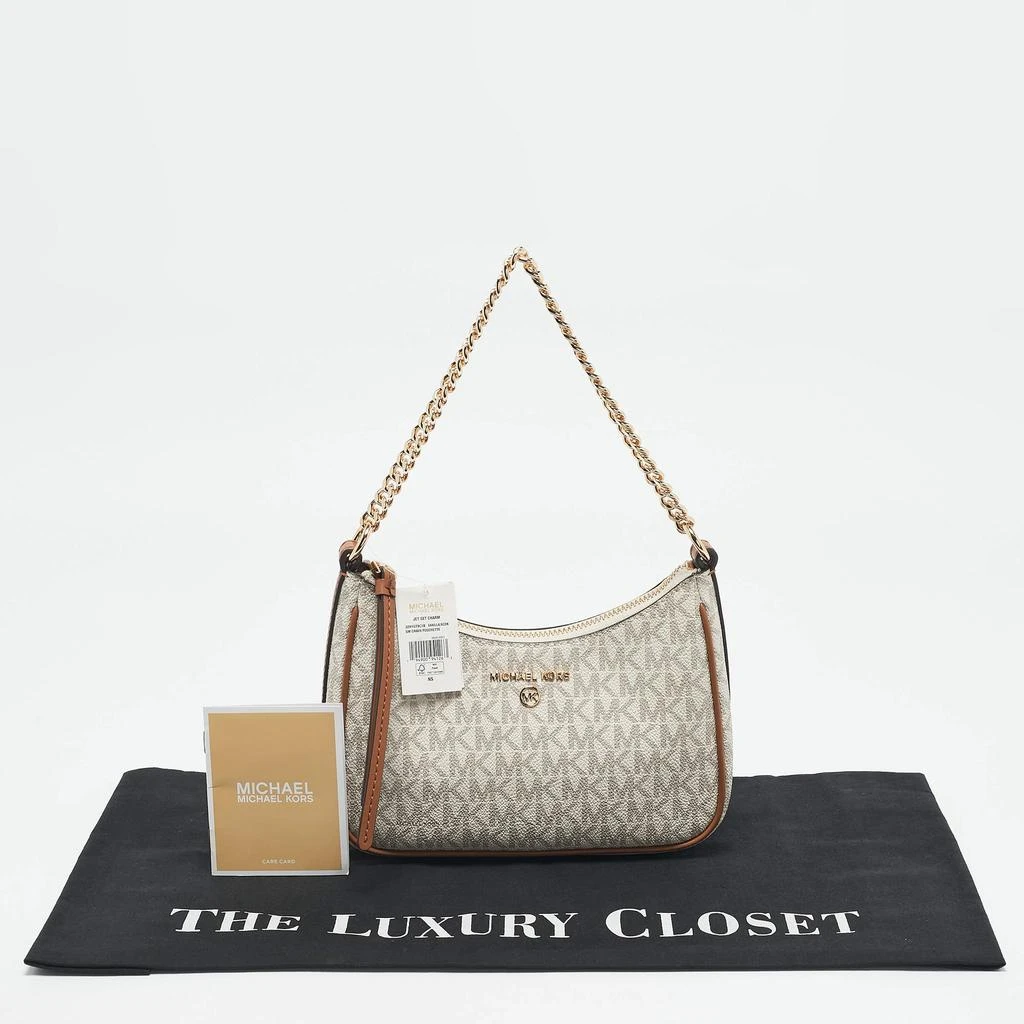 Michael Kors Michael Kors White/Brown Signature Coated Canvas and Leather Jet Set Charm Pochette Bag 9