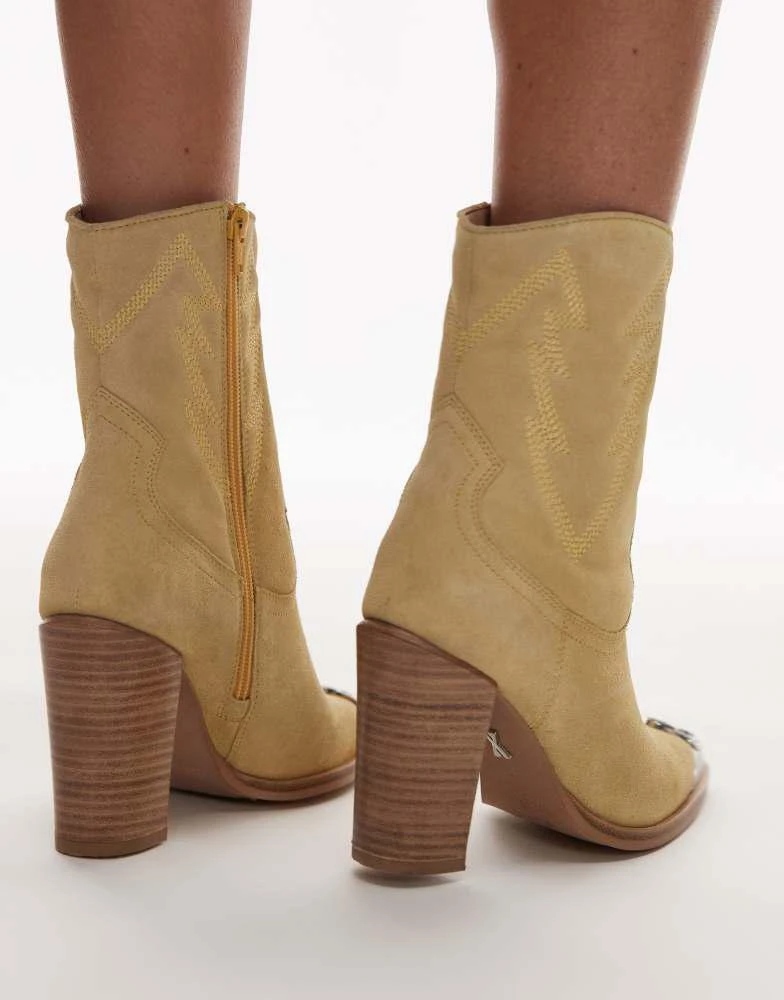 Bronx Bronx New-Americana heeled western ankle boots in yellow suede 4