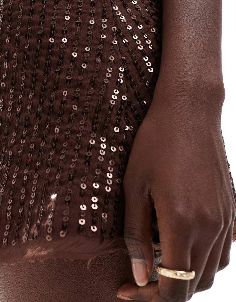 Pull&Bear Pull&Bear sequin mini skirt co-ord in brown 3