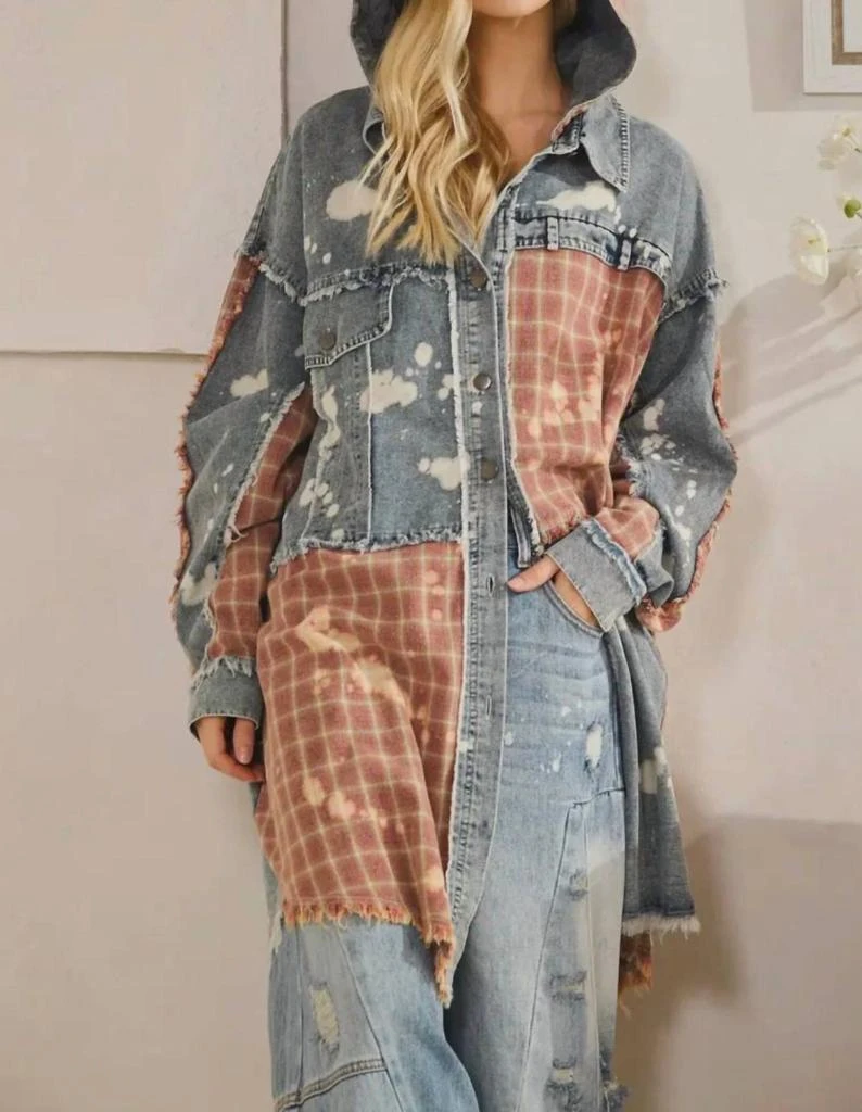 Oli 
Hali Oli 
Hali - Bleached Plaid Long Shacket With Hoodie