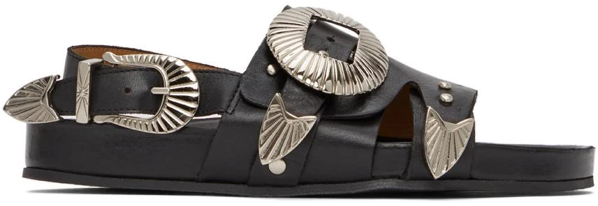 Toga Pulla SSENSE Exclusive Black Oversized Buckle Flat Sandals 1