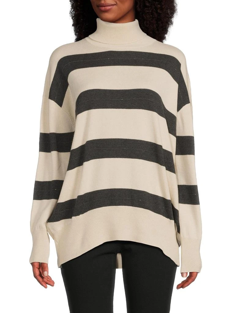 Brunello Cucinelli Striped Wool-Cashmere-Blend Oversized Sweater 1