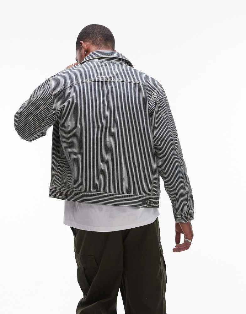 Levi's Levi's Workwear capsule sunrise trucker jacket railroad stripe denim in mid blue 4
