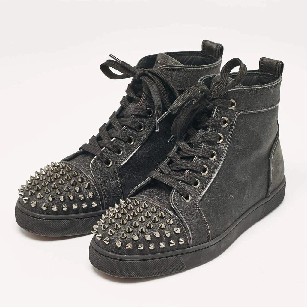 Shop Christian Louboutin Black Glitter Lou Spikes High Top  display picture 1