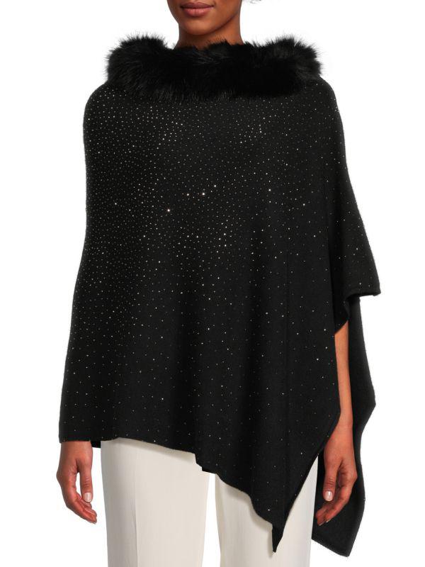 La Fiorentina Faux Fur Trim Embellished Poncho