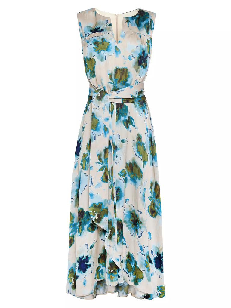 Santorelli Printed Split Neck Hi-Lo Midi-Dress