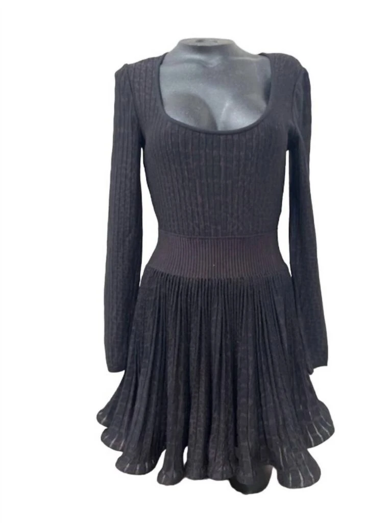 Alaia Alaia - Ribbed Stretch Long Sleeves Skater Mini Dress 1