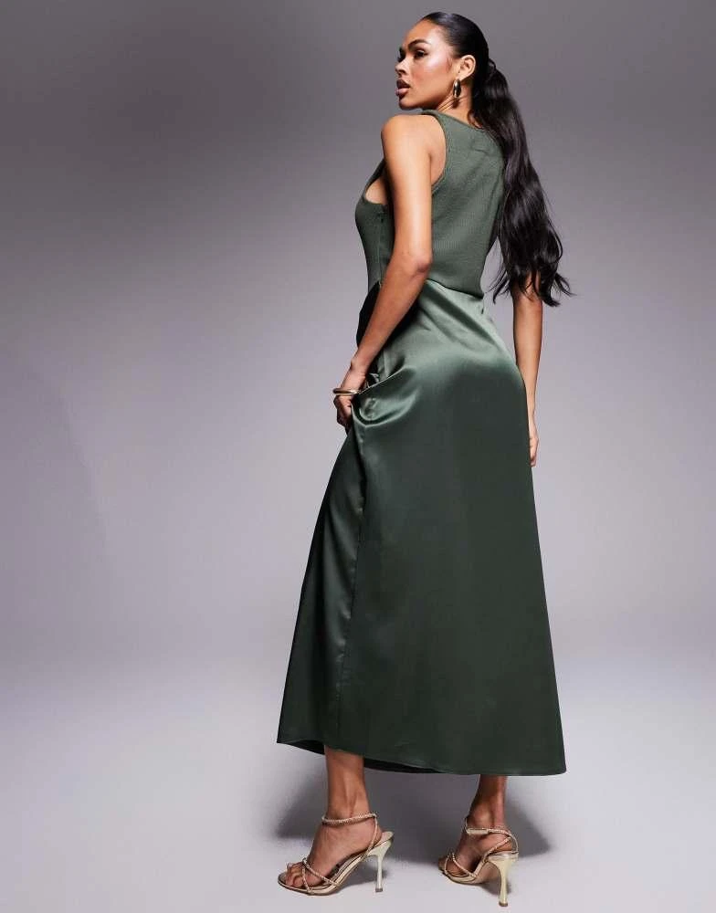 ASOS DESIGN twist strap ribbed midi dress with satin knot skirt in khaki   On Sale Now with Up to 65% Off | Discover Exclusive Deals & Savings at  BeyondStyle  Authentic