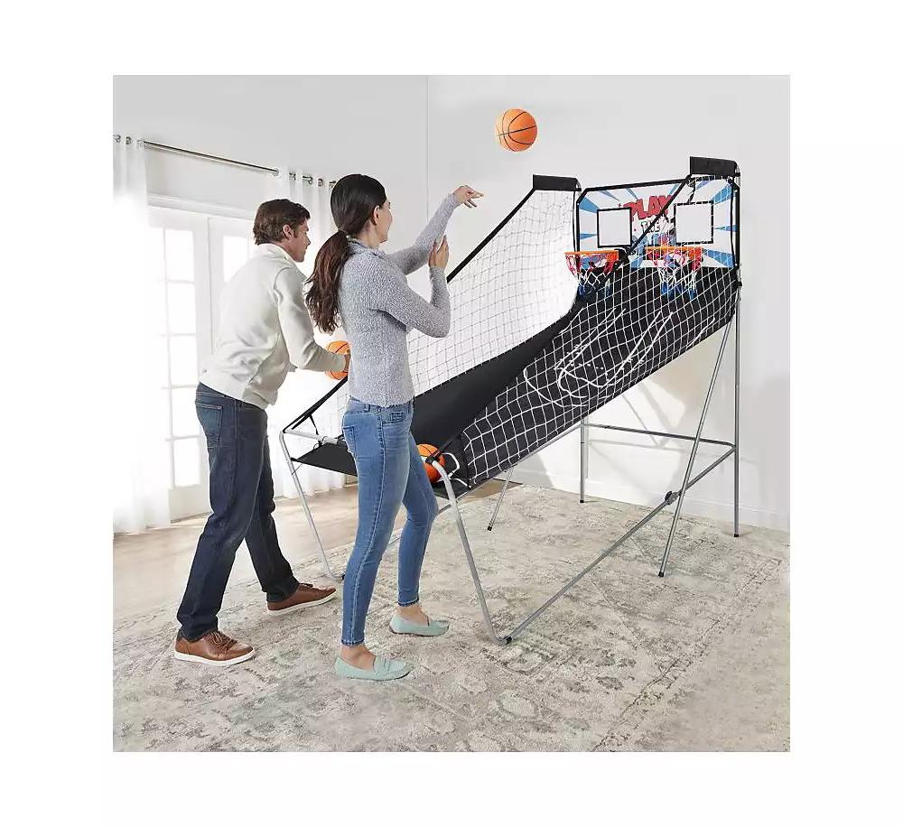 Slickblue Foldable Dual Shot Basketball Arcade Game with Electronic Scoring System