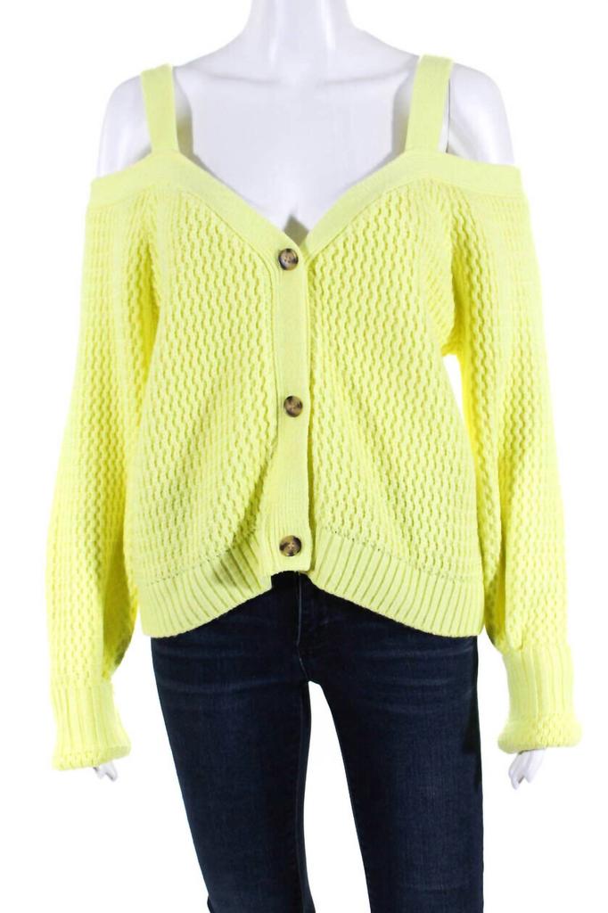 525 America Cold Shoulder Rack Stitch Cardigan In Yellow