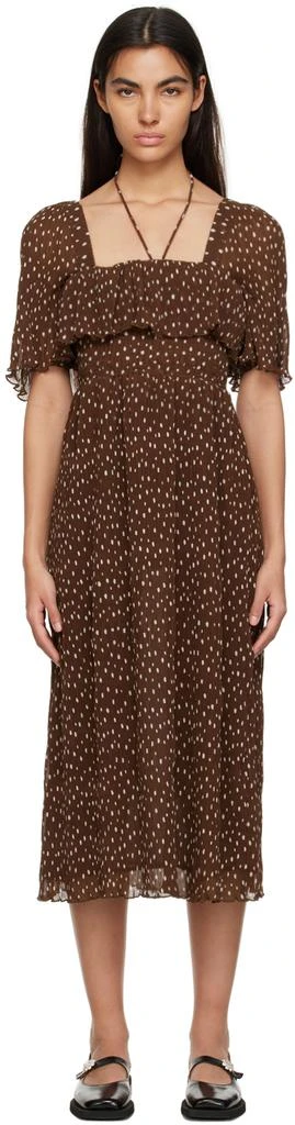 Ganni Brown Pleated Midi Dress 1