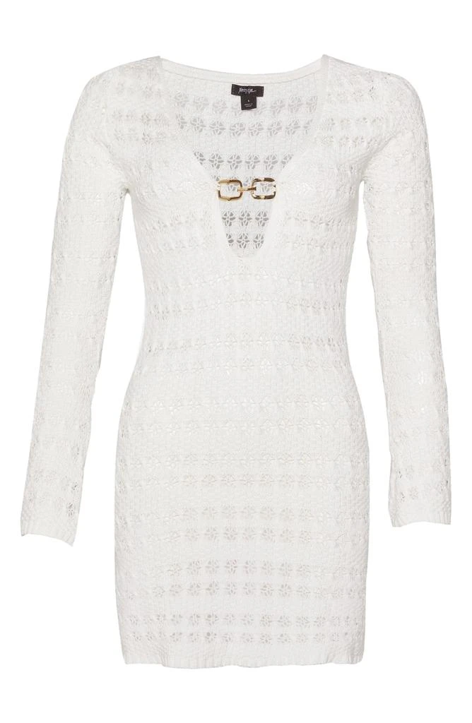 NASTY GAL Open Stitch Plunge Neck Long Sleeve Sweater Dress 4