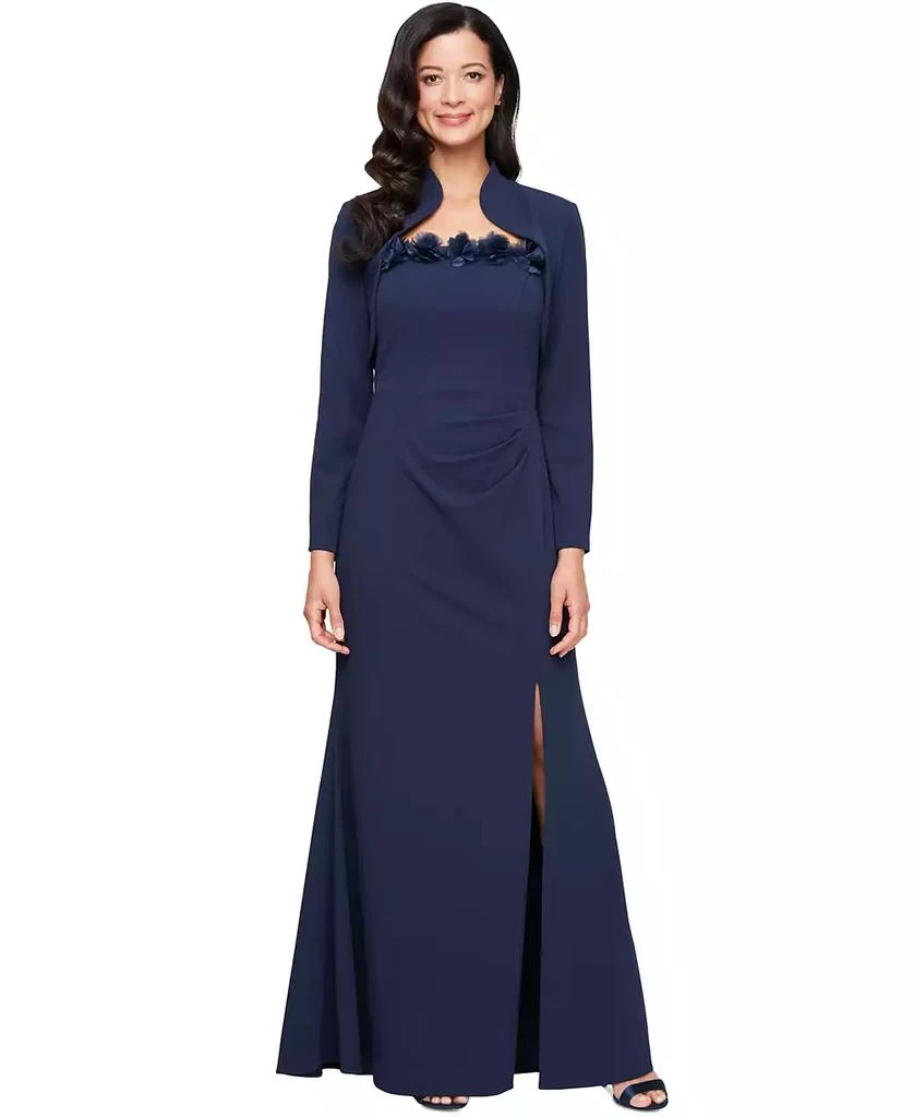 alex evenings women's long a-line rosette dress Alex Evenings Plus Size Long Rosette Gown, Size 24W, Navy