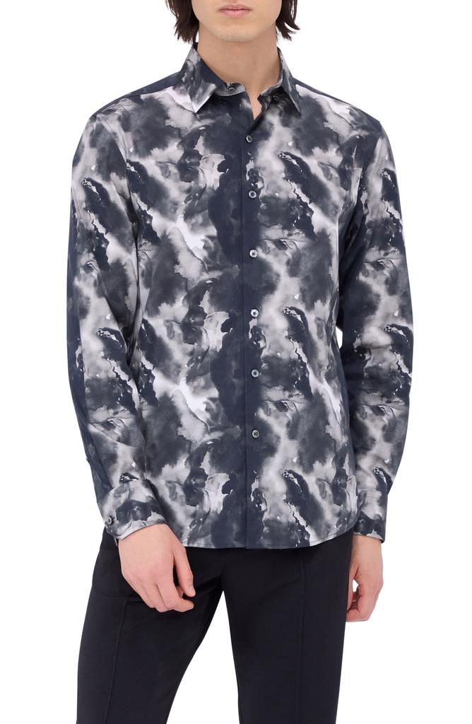 BUGATCHI Julian Shaped Fit Stretch Print Button-Up Shirt