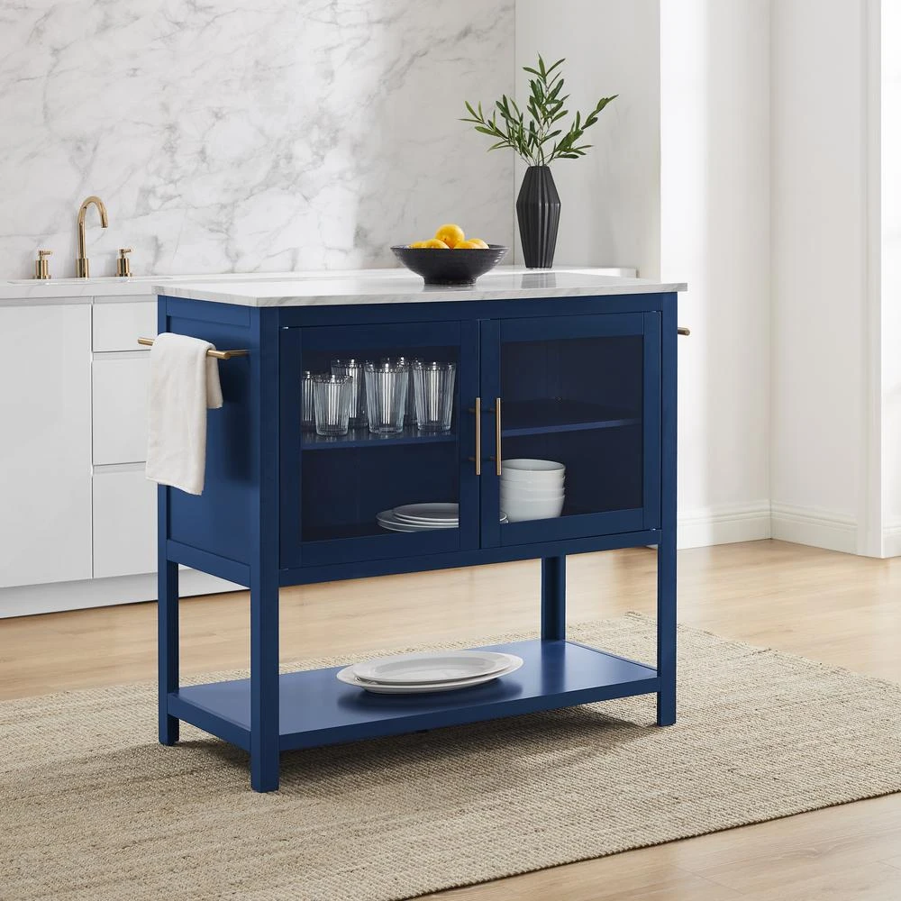 Crosley Katrina Kitchen Island Navy/White Marble 2