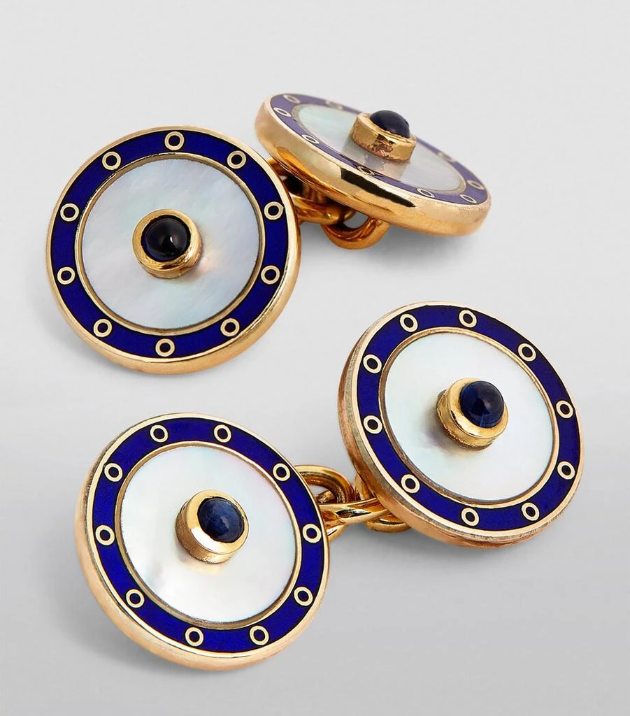Deakin & Francis Yellow Gold and Sapphire Chain-Link Cufflinks 6