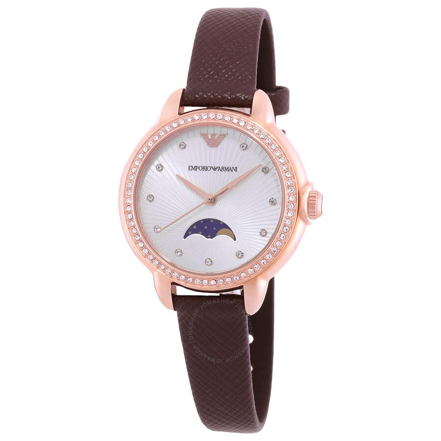 Emporio Armani Emporio Armani Mia Quartz Moon Phase Crystal Silver Dial Ladies Watch AR11568