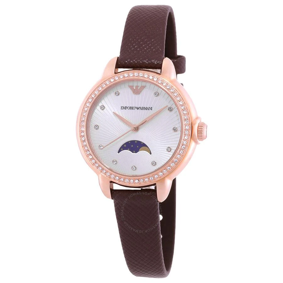 Emporio Armani Mia Quartz Moon Phase Crystal Silver Dial Ladies Watch AR11568 1