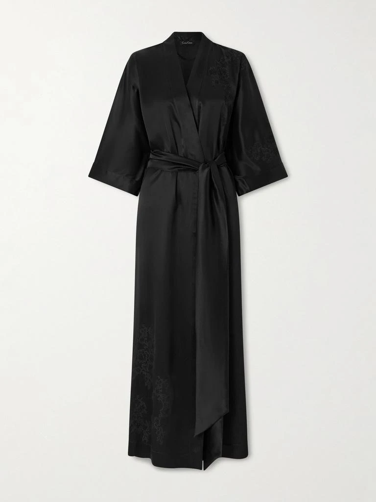 Carine Gilson Belted Floral-embroidered Silk-satin Kimono