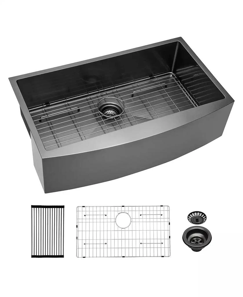 Flynama 30x21x10inch Gunmetal Black Farmhouse Kitchen Sink Stainless Steel Apron Front 16 Gauge 8