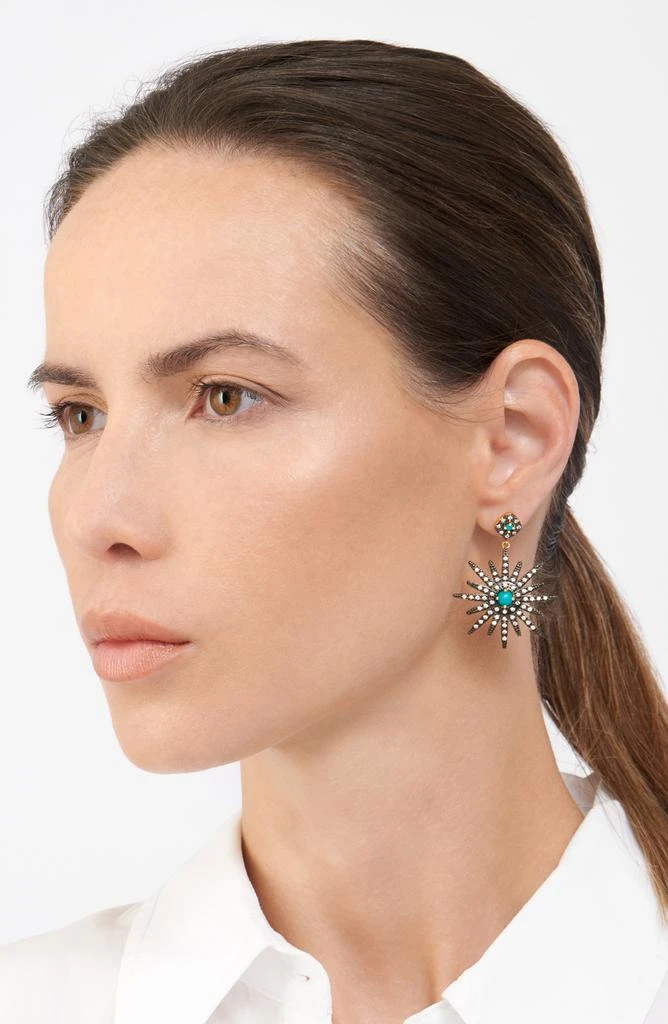 ADORNIA 14K Yellow Gold Plated Turquoise & Swarovski Crystal Accented Starburst Earrings 2