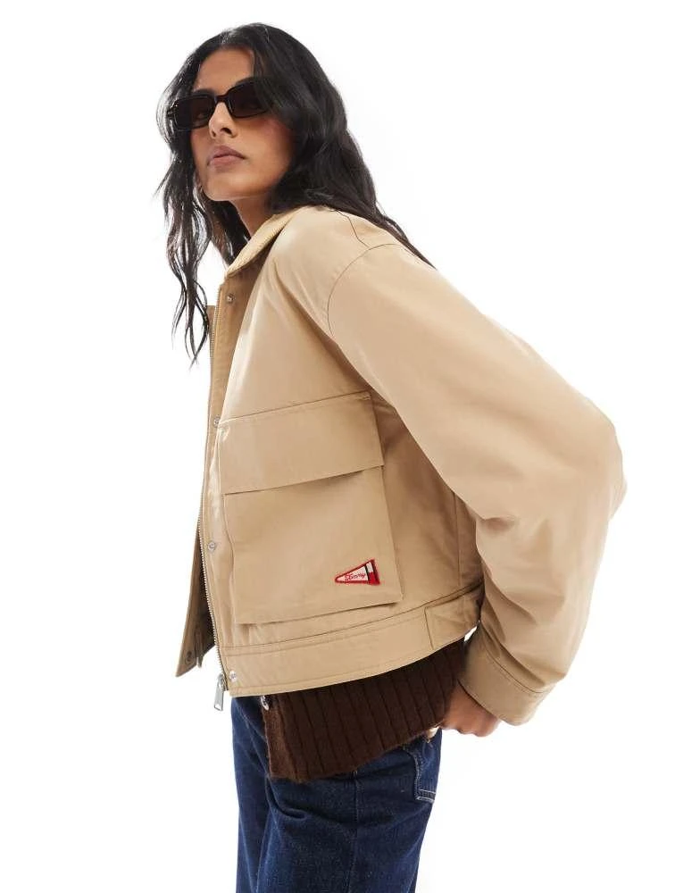 Tommy Jeans Tommy Jeans twill worker jacket with cord collar in tan 1