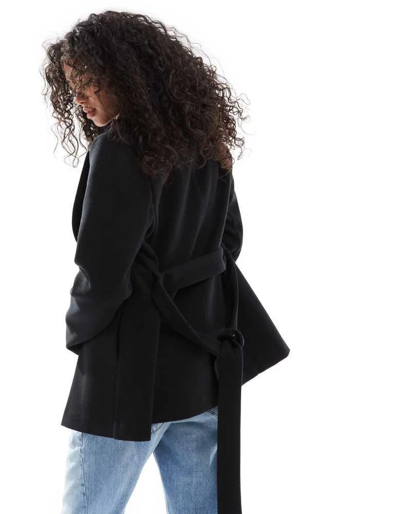 New Look New Look short belted coat in black 2
