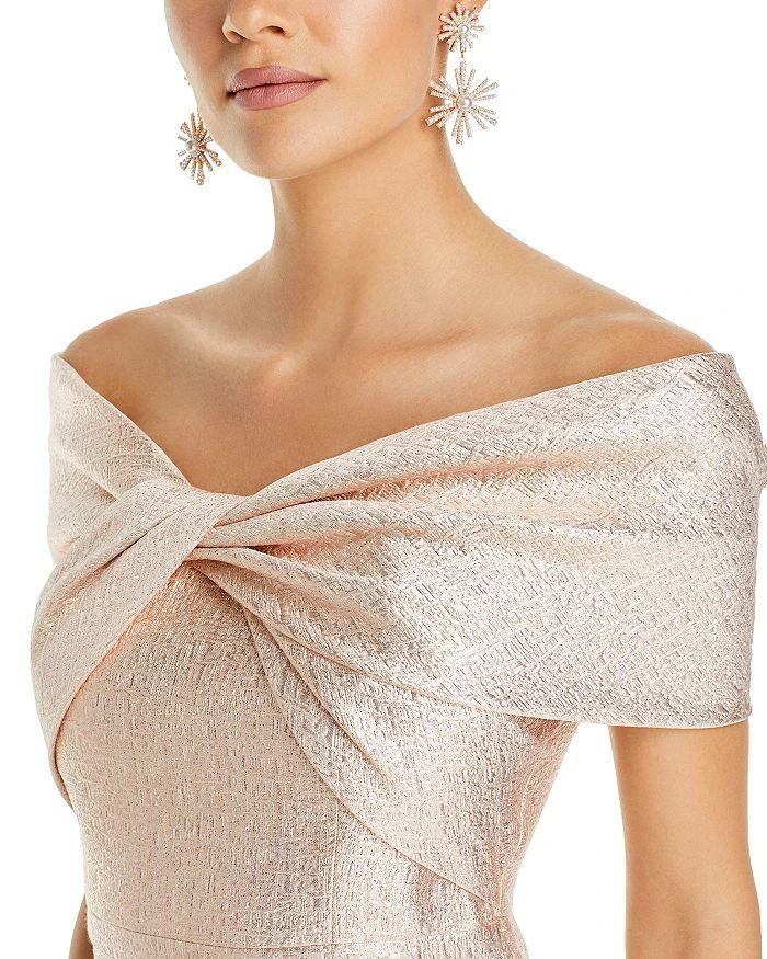Teri Jon Metallic Jacquard Twist Bodice Off-the-Shoulder Gown 2
