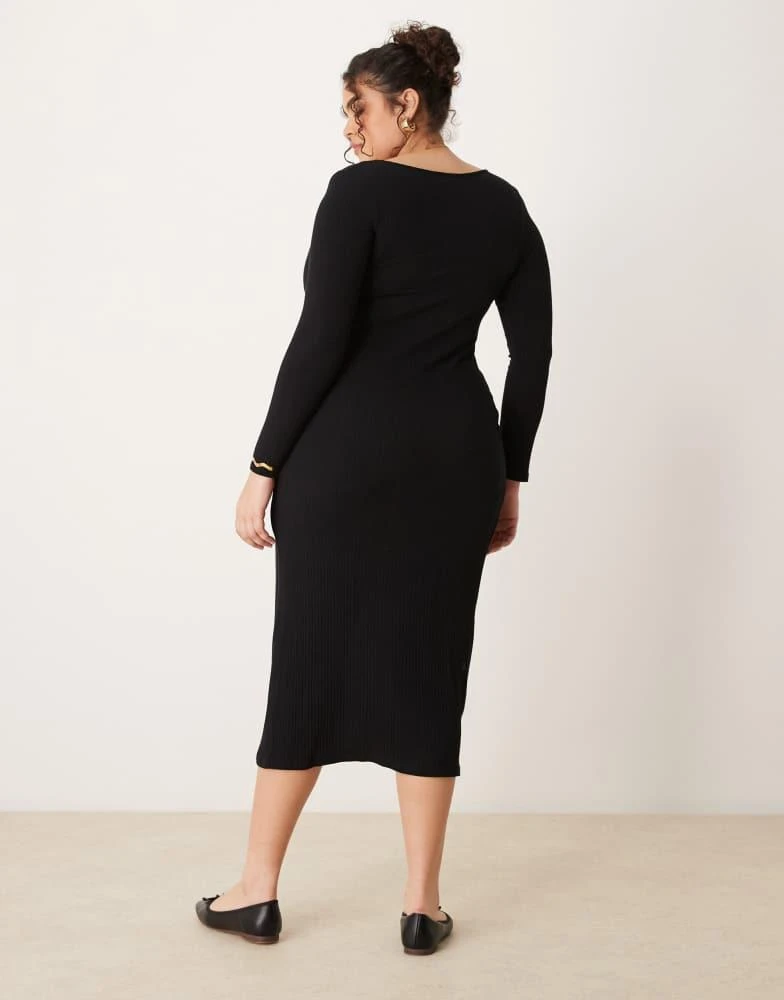 New Look Plus New Look Curve long sleeve knot front midi dress in black 2