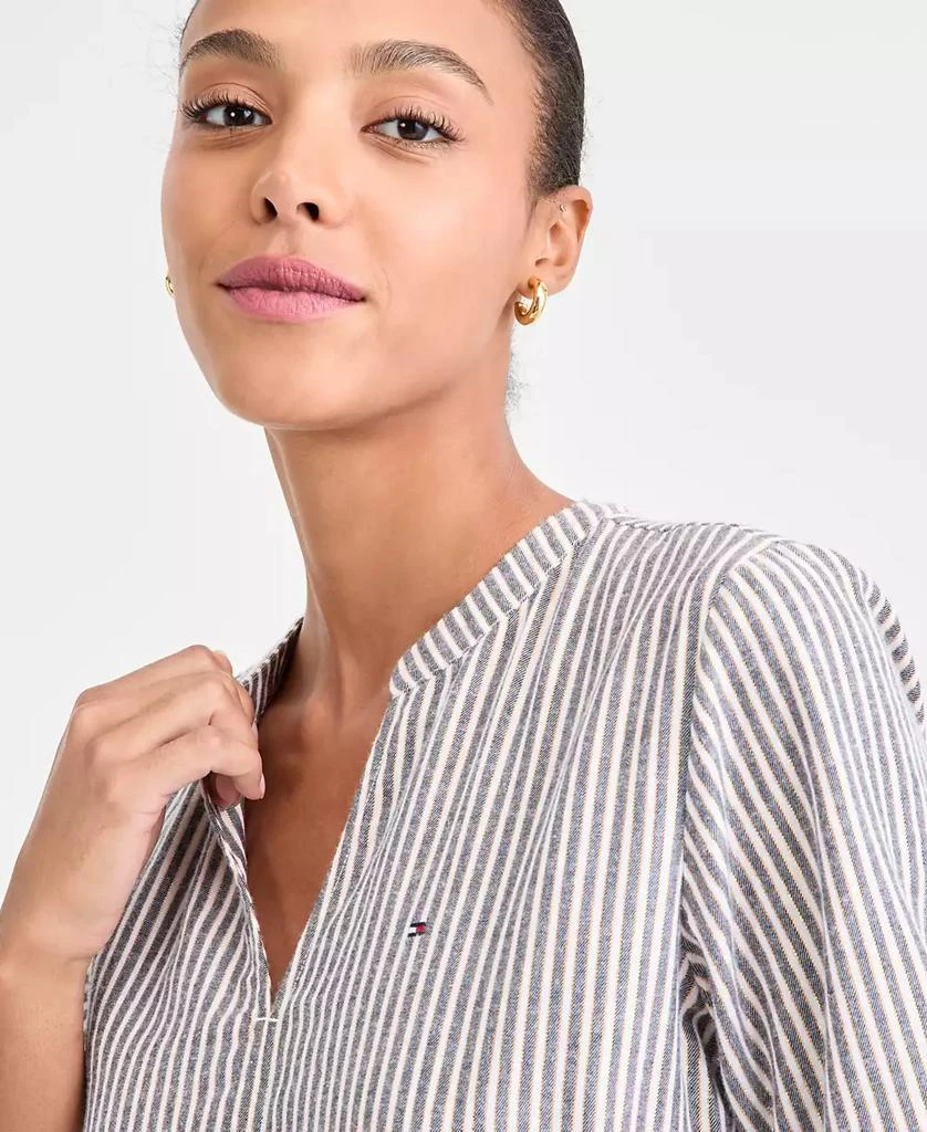 Tommy Hilfiger Women
s Shine Striped V-Neck Tiered Dress 4