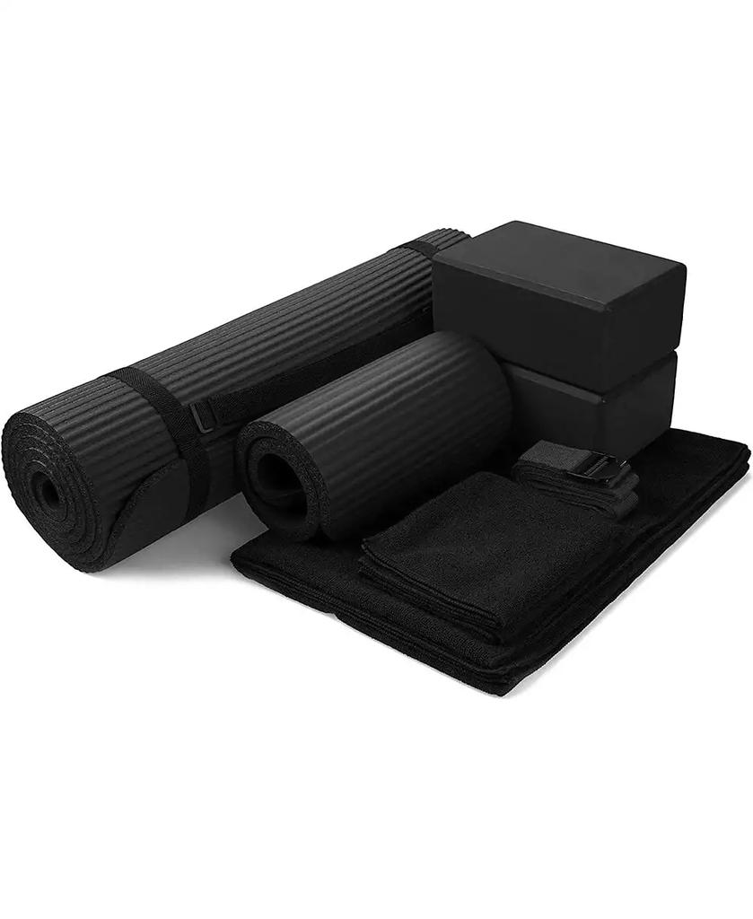 BalanceFrom Fitness 7 Piece Yoga Set with Mat, Stretch Strap
Knee Pad, Black