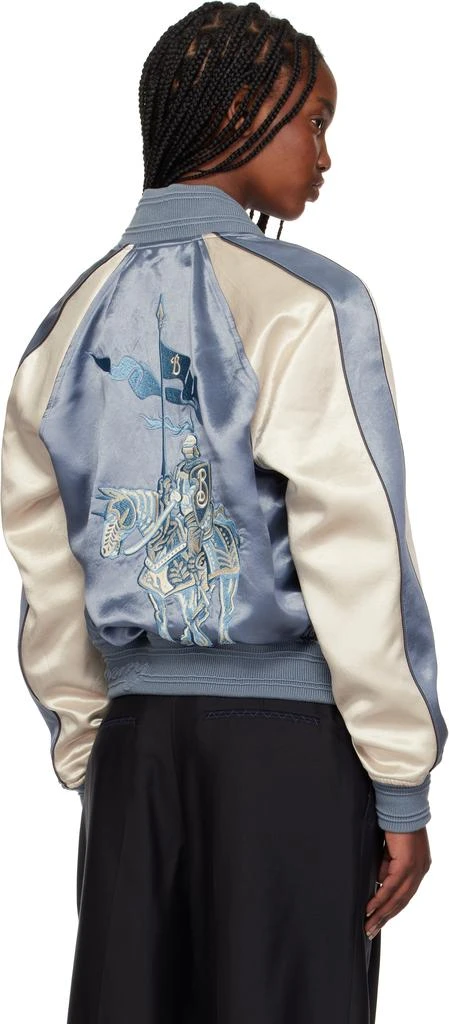 Burberry Blue & Off-White EKD Satin Bomber Jacket 3